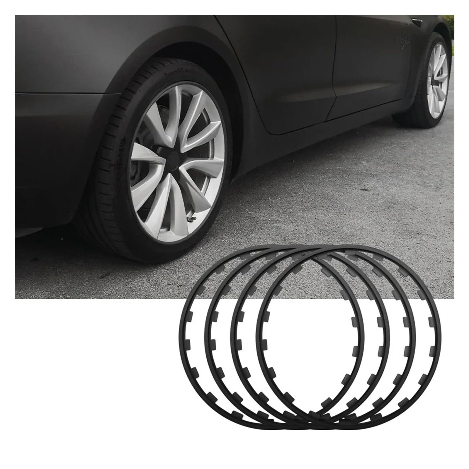 Radnabenschutzring 16/17/18/19/20/21 Zoll, kompatibel mit Tesla Model 3 YSX Autofelgen-Ringschutz, Fahrzeugfelgen-Schutzstreifen(4pcs Black,16 inch) von ACSGASCA