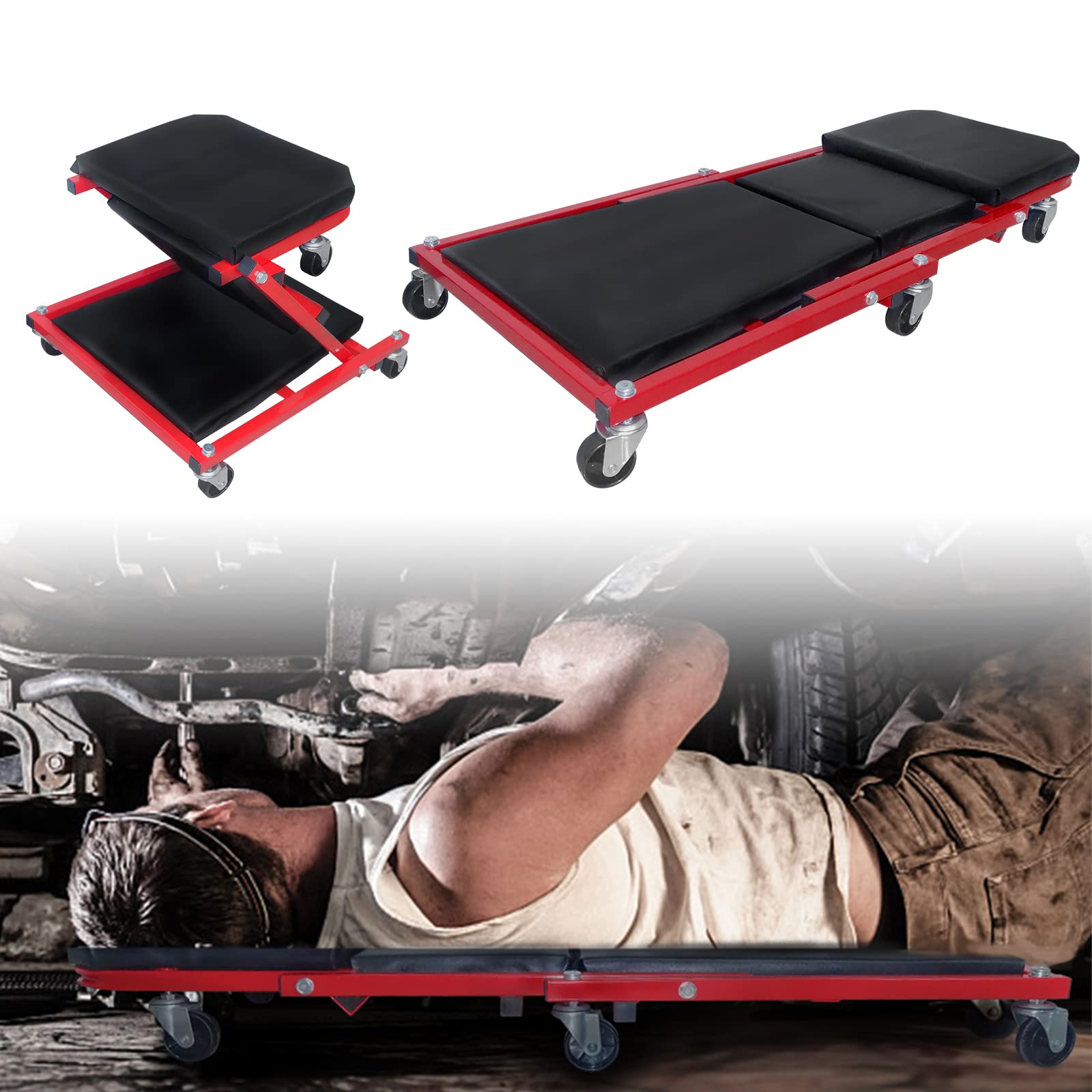 ACXIN 2 in 1 Rollbrett Werkstatt, Faltbarer Rollenwagen, Werkstattwagen, Sofa Montagewagen mit 6 Kugelgelagerten 360° Rädern, 150 KG Tragkraft von ACXIN