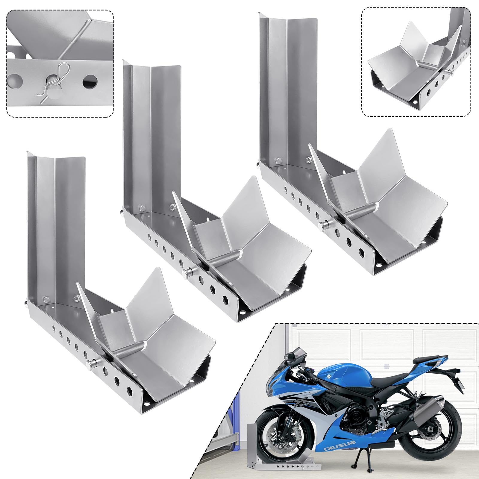 ACXIN Motorradträger, Verladehilfe Schiene, Motorradwippe, Vorderradklemme, Verstärkter Stand, Mit 3 Ankerbolzenlöchern, Hoher Sicherheitsfaktor (3 Stück) von ACXIN