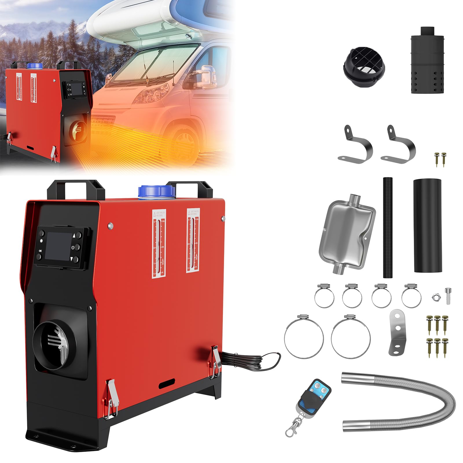 ACXIN Standheizung Diesel 8KW, Luft Standheizung 12V Diesel, Diesel Heizung mit LCD-Display, Dieselheizung 360°-Lenkung Luftauslass, Standheizung für Auto RV Boote LKW Wohnmobil (Typ2, Rot) von ACXIN