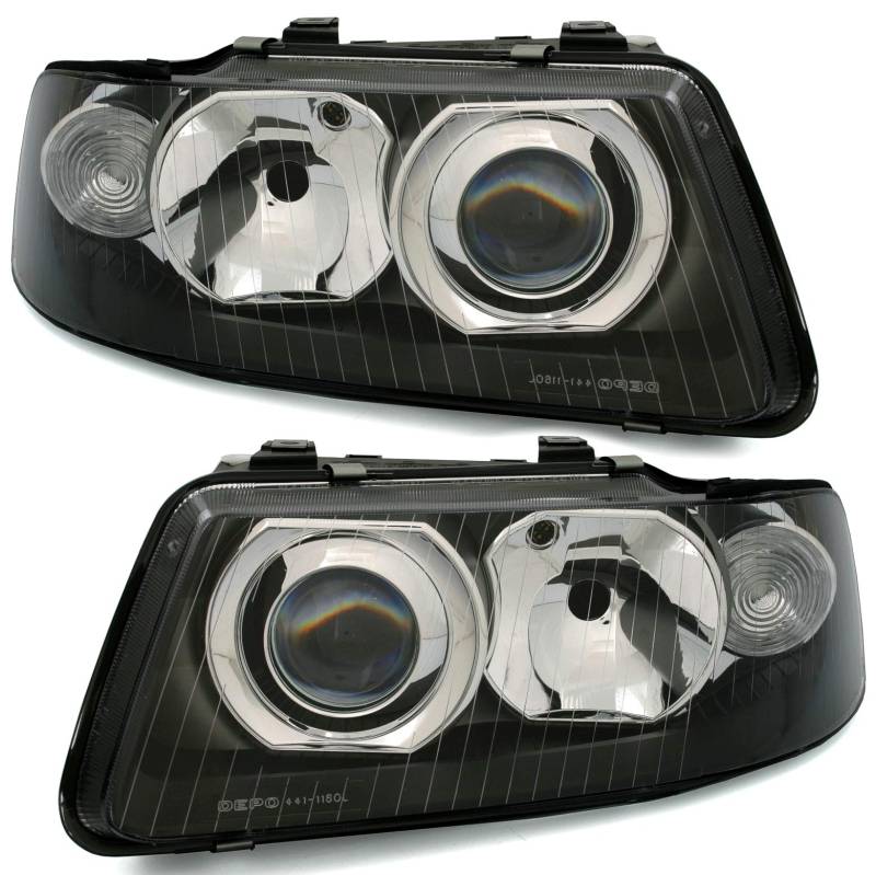 Depo Halogen Scheinwerfer Set Klarglas Schwarz Facelift Optik (H1 H7) von AD Tuning GmbH & Co. KG