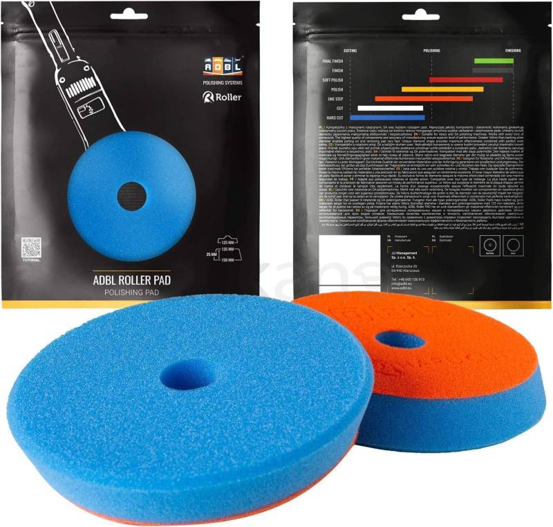 ADBL Roller Pad-DA Finish Polierpad - Polierschwamm für Ø125mm Stützteller - Profi Polierpad mit Klettverschluss - Polierschwamm, Auto Polieren, Schwamm Polierteller von ADBL