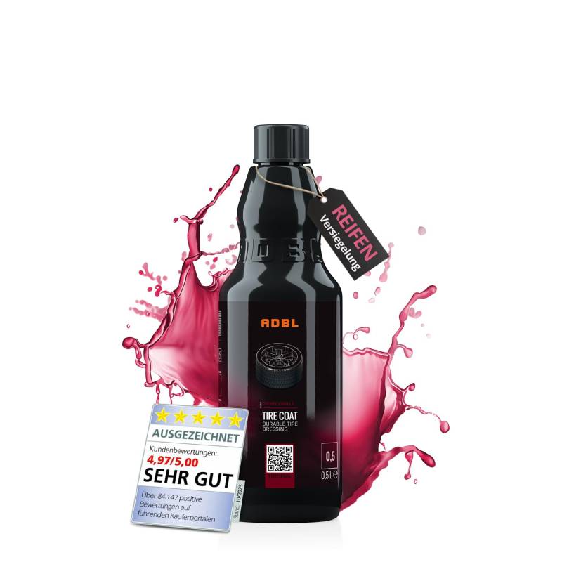 ADBL Tire Coat (500ml) - Premium Reifendressing für intensiven Schutz und Pflege - Verleiht Reifen ein tiefschwarzes Finish - Hydrophob, schmutzabweisend und UV-beständig für langanhaltenden Look von ADBL