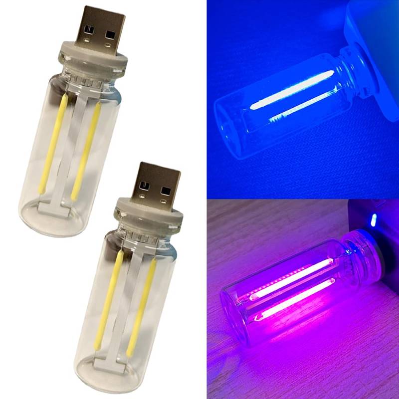 ADDLIVE Retro-Inspired Interior Mood Lamps, 2 Stück USB Touch Nachtlicht, USB-LED-Auto-Innenraumlampe, Glasflasche Mini USB Nachtlicht, Plug-in USB Automotive Interface Nachtlampen(Lila + Blau) von ADDLIVE