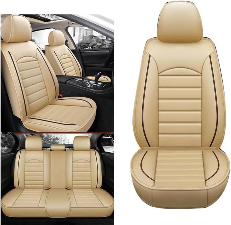 ADDUE Full Set Auto Sitzbezüge für VW Tiguan 2021 2022 2023 2024, Universal Wasserdichter Schonbezüge für Vordersitze und Rückbank Auto Zubehör,A-Beige von ADDUE