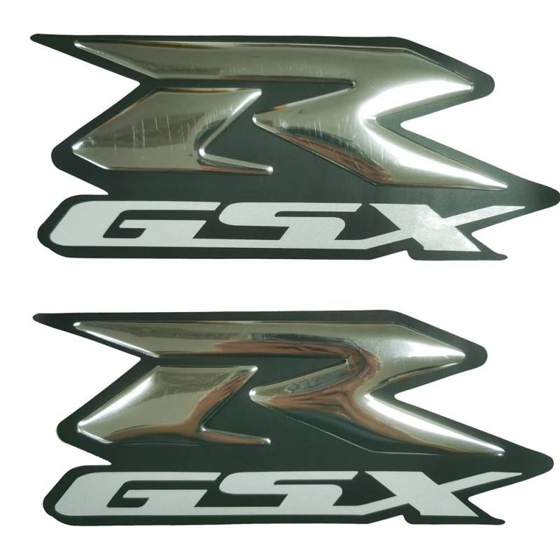 Silber Motorrad Benzin Tank Gasoline 3D Logo Emblem Aufkleber Poliert Glanz Erhöhen Polish Gloss dreidimensional Kompatibel mit Suzuki GSXR 600 750 1000 250 1300 Hayabusa von ADEADE