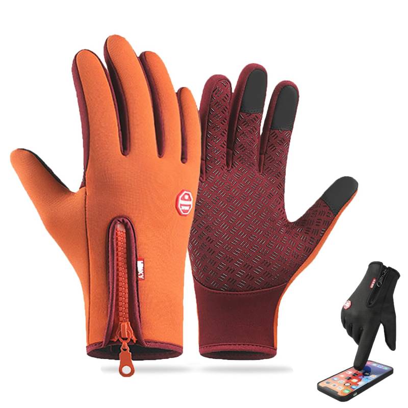 ADFUGE Dodorado Gloves, Arcticz Premium Thermo Gloves, Unisex Touch Screen Waterproof Windproof Winter Warm Thin Thermal Gloves Cycling Skiing Gloves (Orange,L) von ADFUGE