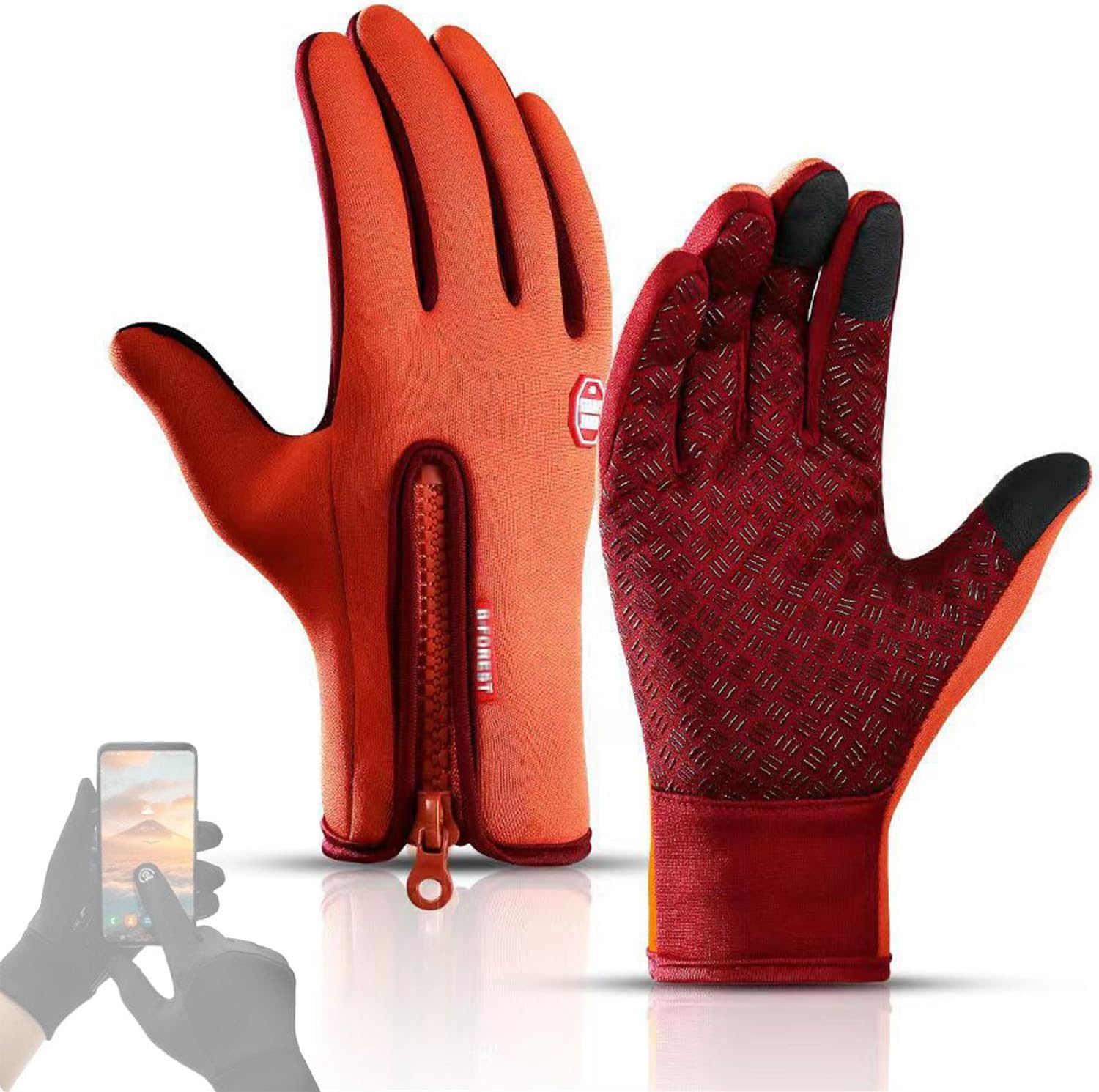 ADFUGE FROSTFIT - Thermo Handschuhe Perfekt Für Jedes Abenteuer, Thermo Handschuhe Herren Frostfit, Thermo Handschuhe Fahrrad, Wasserdicht Touchscreen Handschuhe, Warme Winterhandschuhe (Orange,M) von ADFUGE