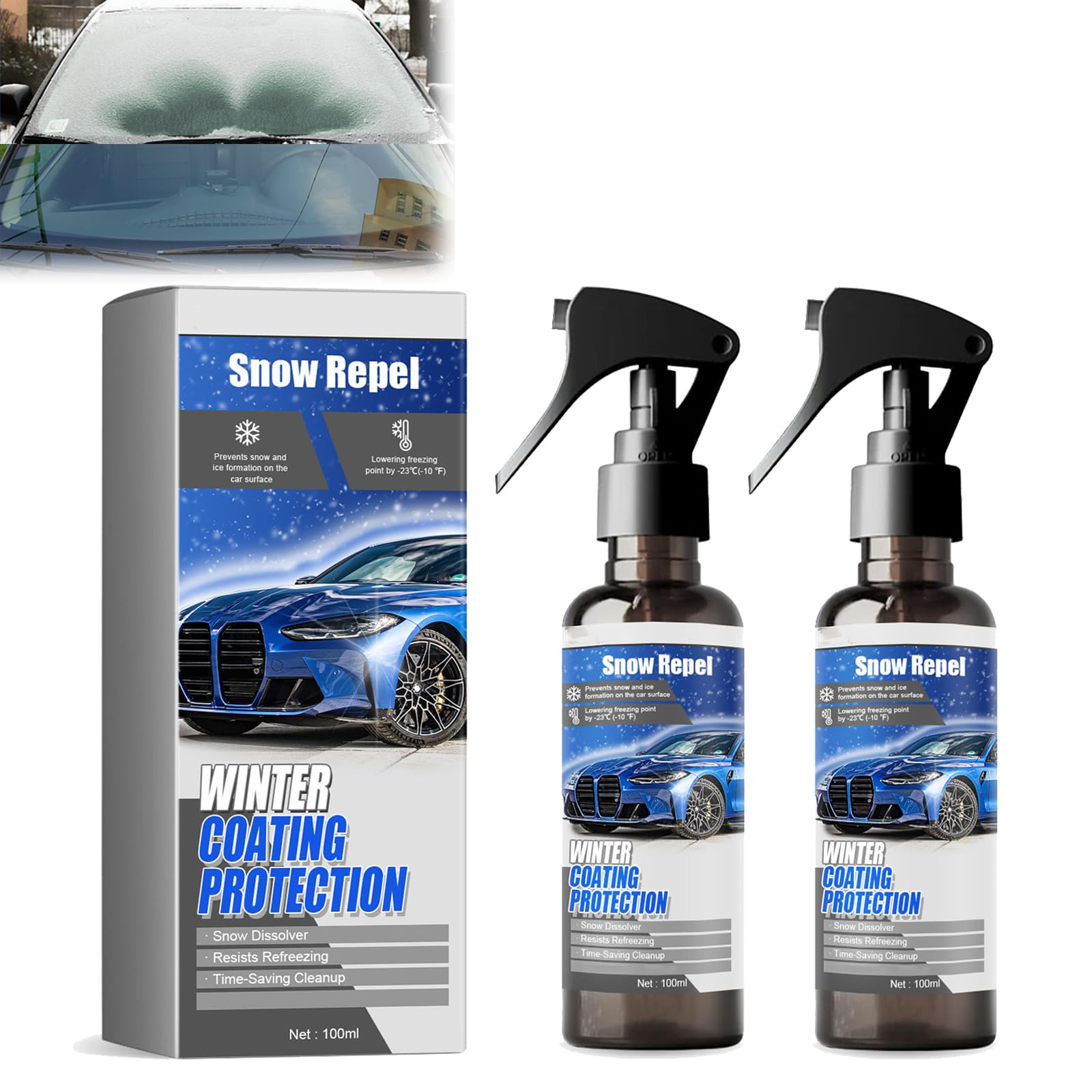 Car Windshield Snow Melting Coating Spray, Car Glass Defroster Deicing Agent Windscreen Antifreeze Spray, Deicing Spray for Car, De Icer for Car Windshield Spray Defroster (200ML) von ADFUGE