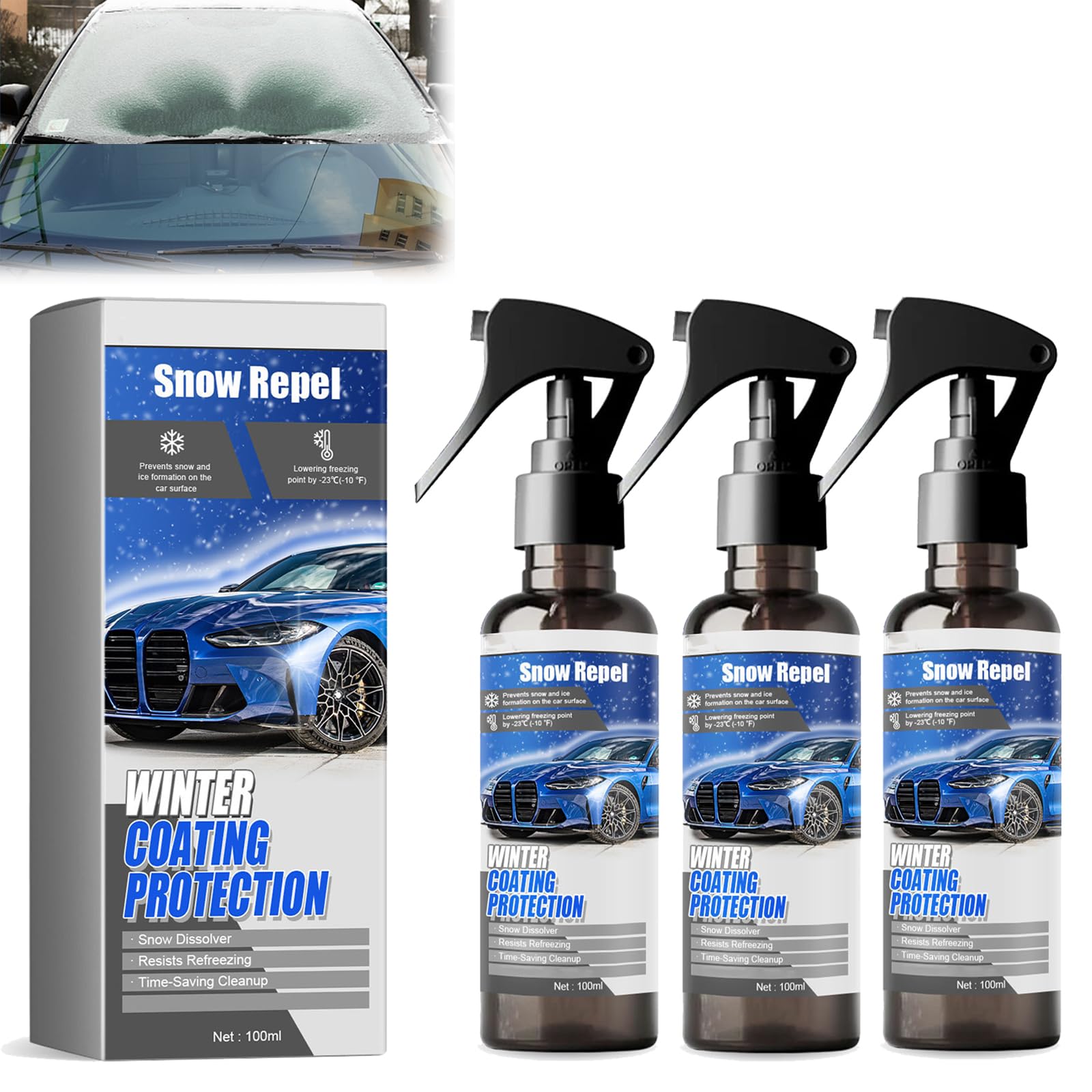 Car Windshield Snow Melting Coating Spray, Car Glass Defroster Deicing Agent Windscreen Antifreeze Spray, Deicing Spray for Car, De Icer for Car Windshield Spray Defroster (300ML) von ADFUGE