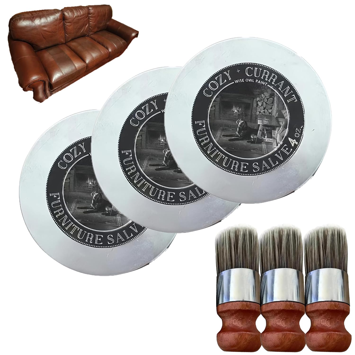 Evergloss Möbelsalbe, Evergloss Leder- und Möbelreparatursalbe und -bürste, Lederreparaturset, Ever Gloss Möbelpoliturwachs Lederreparatursalbe, Repure Lederreparaturcreme (3set) von ADFUGE