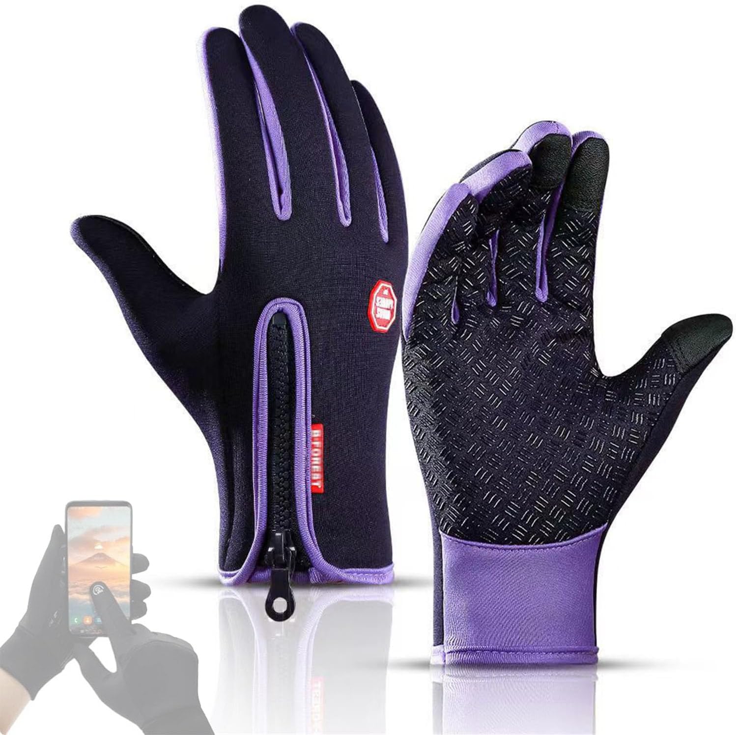 FROSTFIT - Thermo Handschuhe Perfekt Für Jedes Abenteuer, Thermo Handschuhe Herren Frostfit, Thermo Handschuhe Fahrrad, Wasserdicht Touchscreen Handschuhe, Warme Winterhandschuhe (Lila,L) von ADFUGE