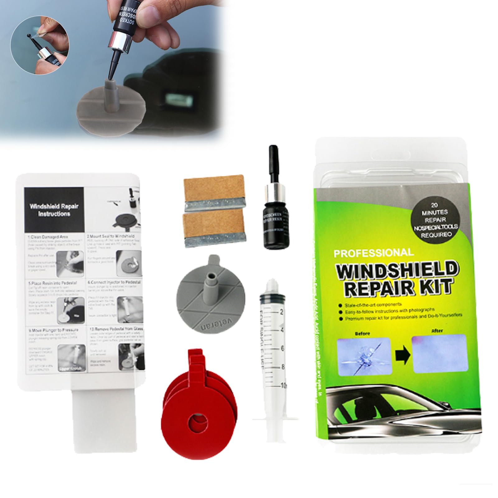 Hailoyearn Cracks Gone Glass Repair Kit, Nano Glass Repair Fluid, Auto Glass Nano Repair Fluid, Windshield Repair Kit for Chips and Cracks, Easily Self Fix Chips and Cracks (A) von ADFUGE