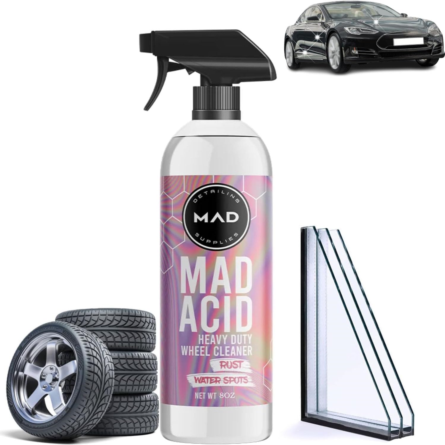 Mad Acid - Mad Acid Glass Cleaner, mad acid heavy duty wheel cleaner, mad acid cleaner, mad acid water spot remover, For Chrome, Clear Coated Painted Surfaces, Vehicle Emblems, Mag Wheels (8 oz) von ADFUGE