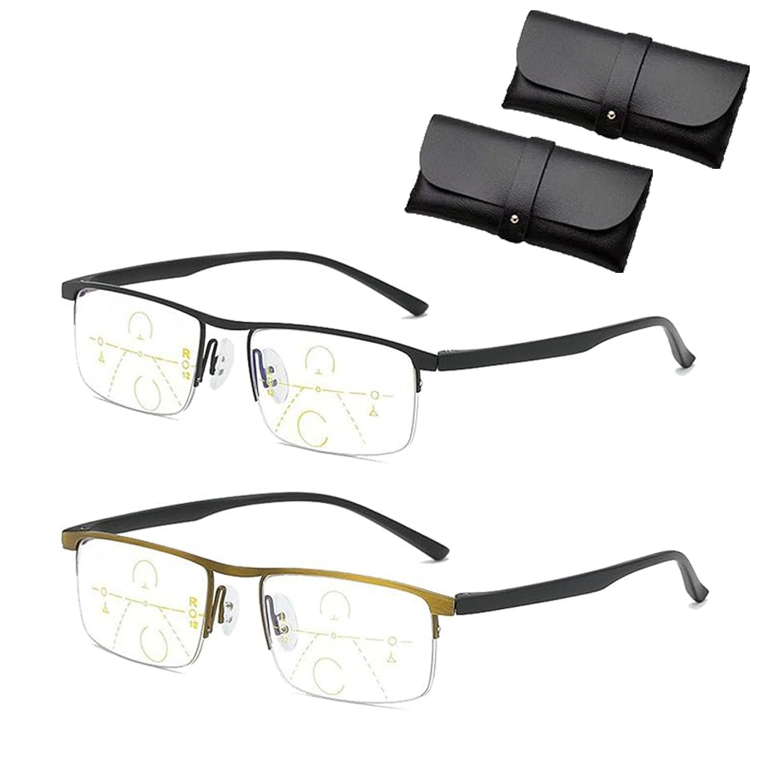 Sherum Intellireader, Pubyfun Intellireader, Fanyil Intellireader, Titanium Progressive Far and Near Dual-Use Lesebrille (Schwarz + Gold,3 +) von ADFUGE