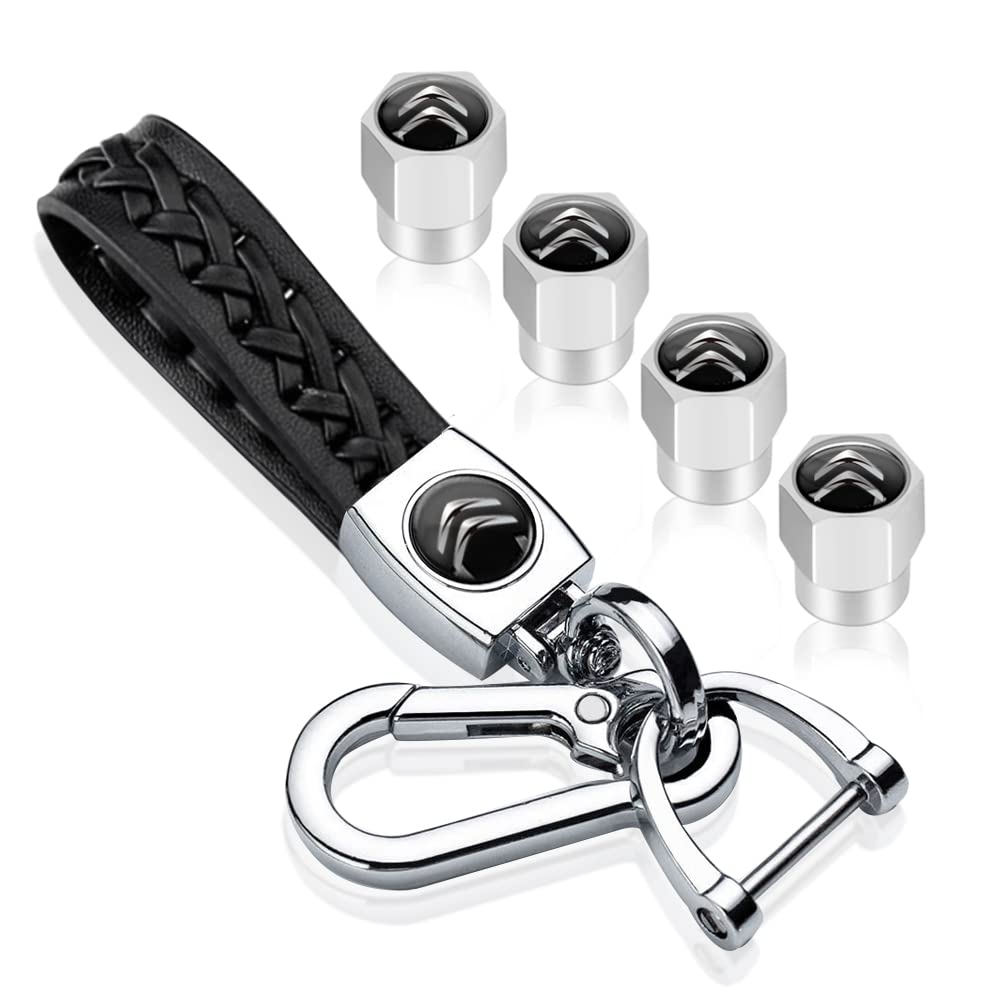Leder Auto Schlüsselanhänger und Reifen Ventilkappen für Citroen C2 C4 C5 AIRCROSS C6 C3-XR C3L C5X XSARA Picasso, Auto- Schlüsselanhänger für Frauen Männer von ADIEN