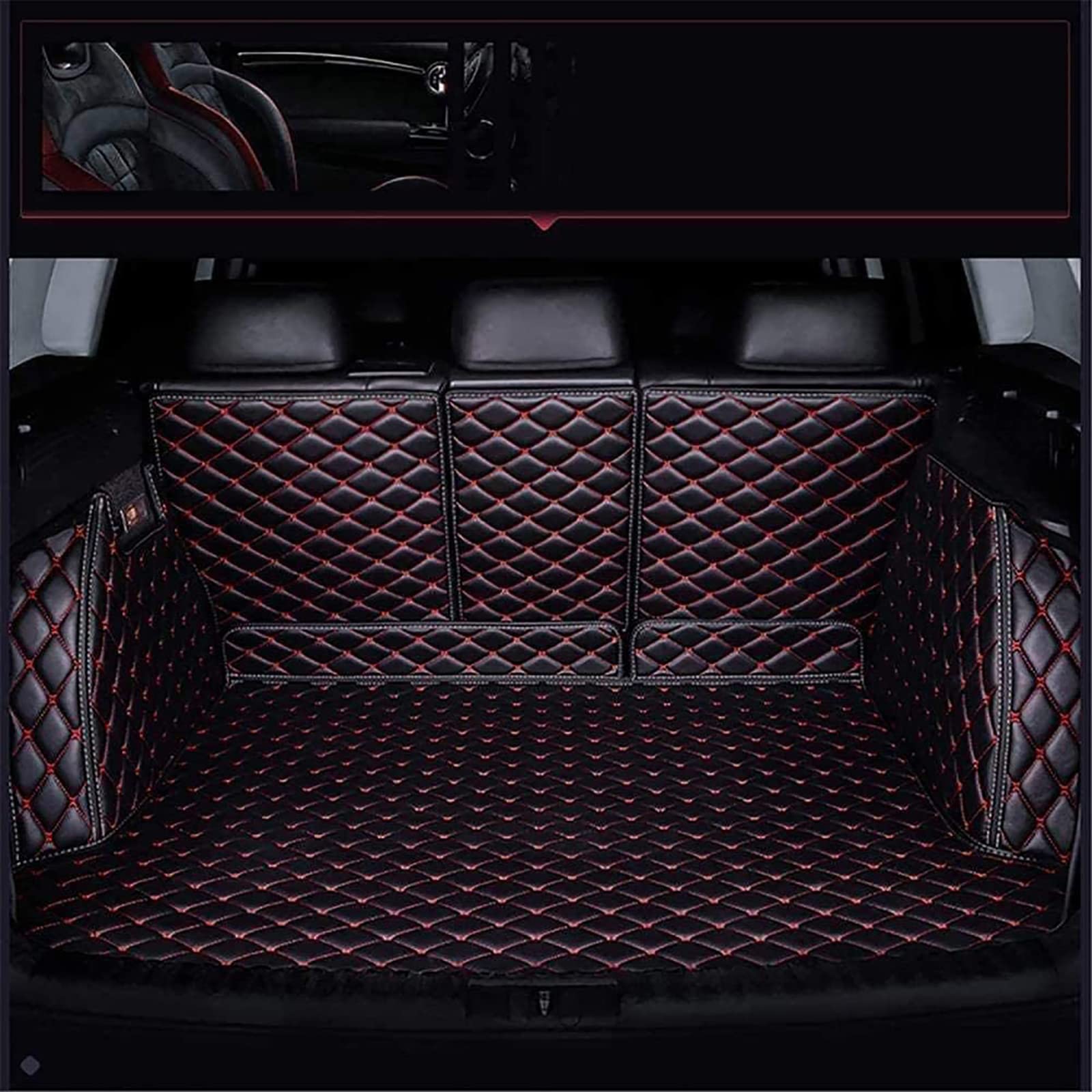 Für MG EHS 2018-2023 Auto Leder VollstäNdige Einkreisung Kofferraummatte, Cargo Teppich Palette Kofferraumwanne Kratzfest Interieur ZubehöR,D/Black-Red von ADNIVS