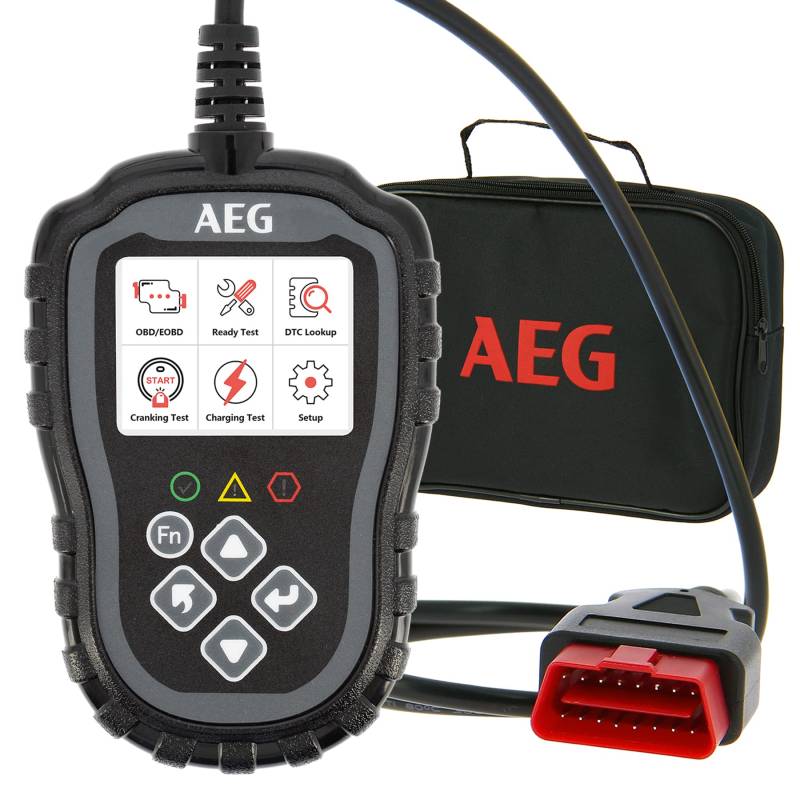 AEG 005073 OBD2 Diagnosegerät Evol 2, 3 Funktionen: Lesen, Details, Löschen von Fehlercodes, Analyse von Fahrzeugdaten, Batterietest und Ladestromkreis von AEG