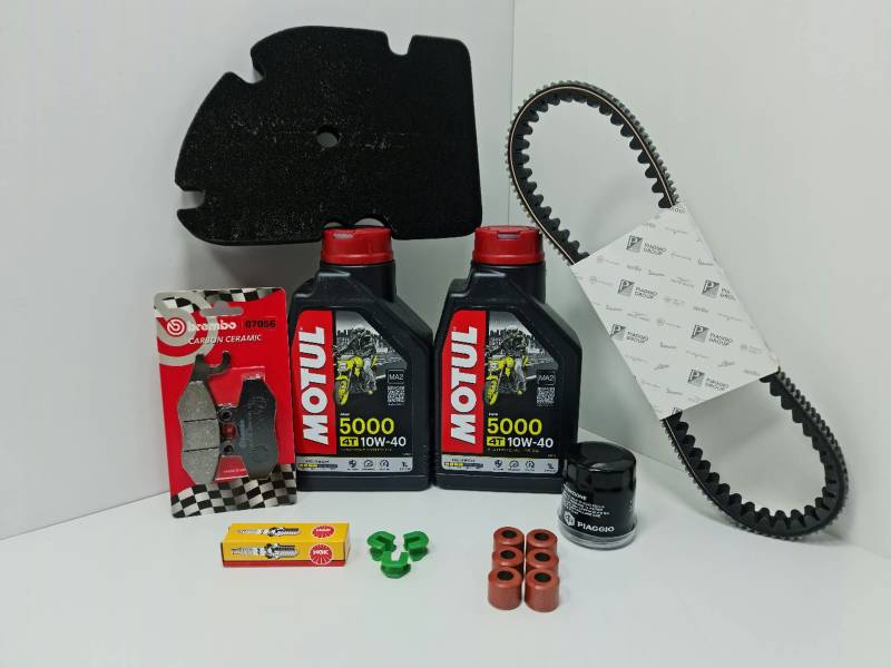 Motul Wartungsset Öl Filter Riemen Zündkerze Bremsbeläge vorne Vespa GTS GTV 250 300 von AER MOTO SPARE PARTS