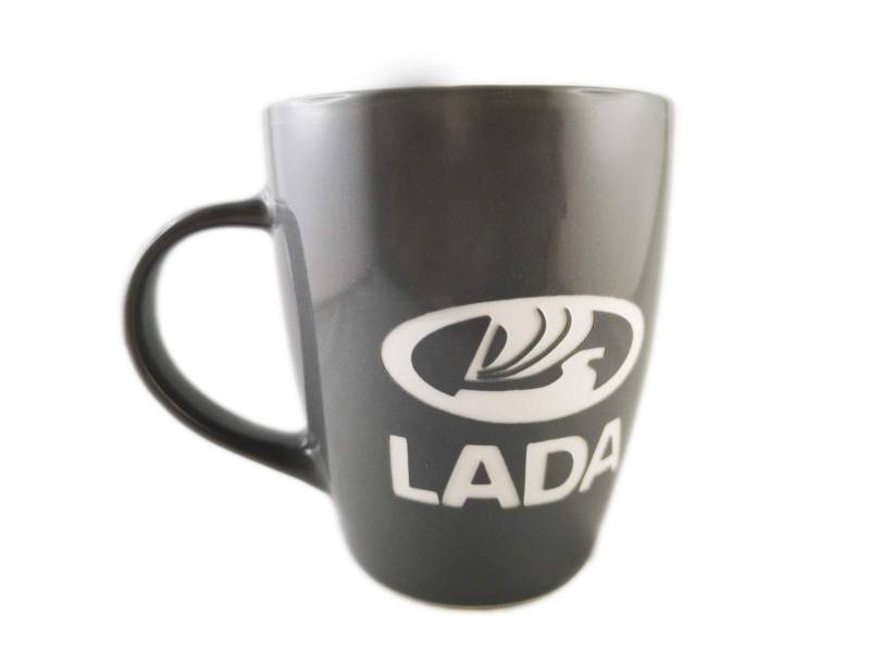 Kaffeetasse Lada Logo grau von AET AUTOTEILE