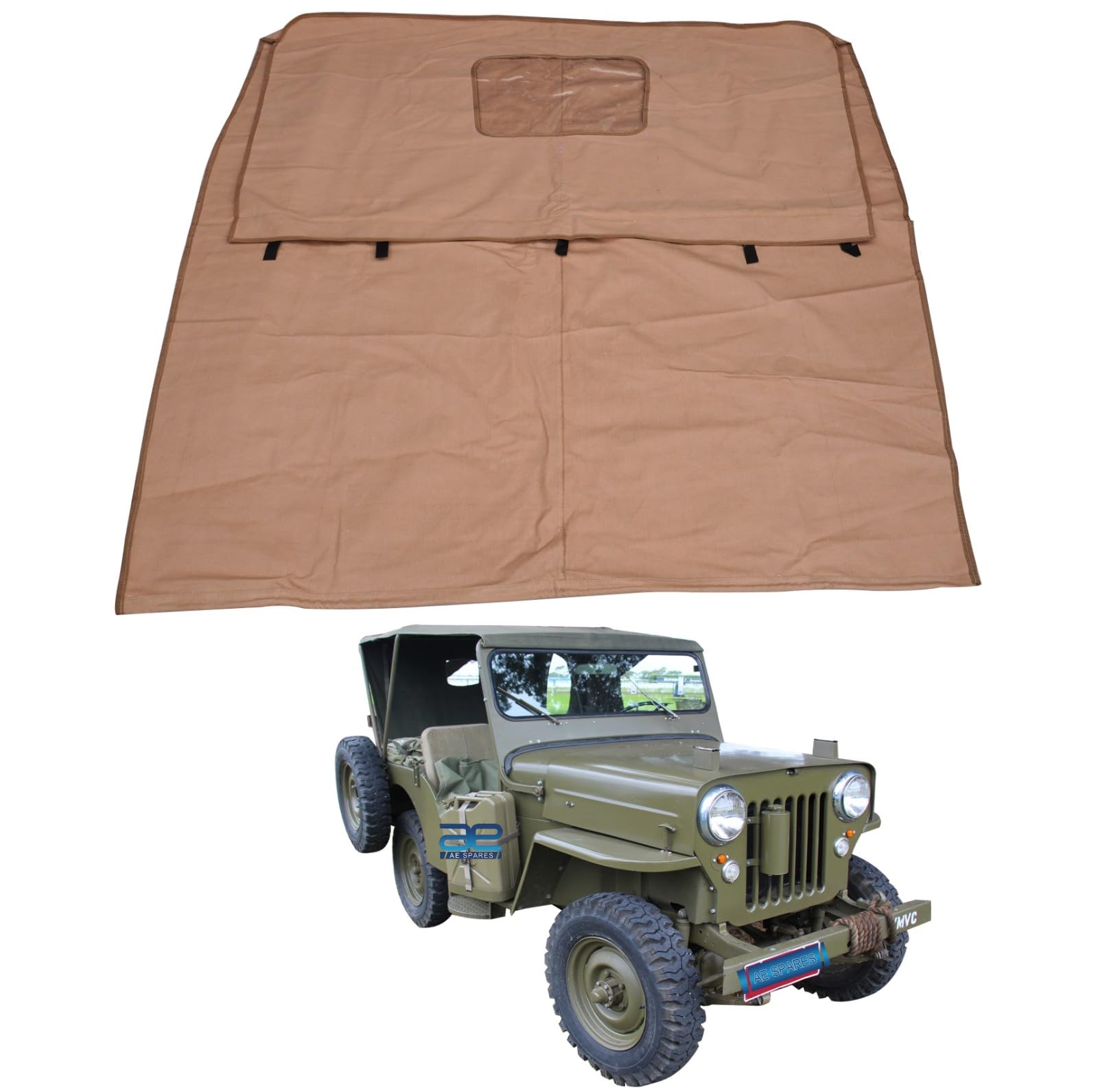 AEspares Canvas-Soft-Top, Kamelfarbe, kompatibel mit Jeeps Willys CJ2A CJ3A von AEspares