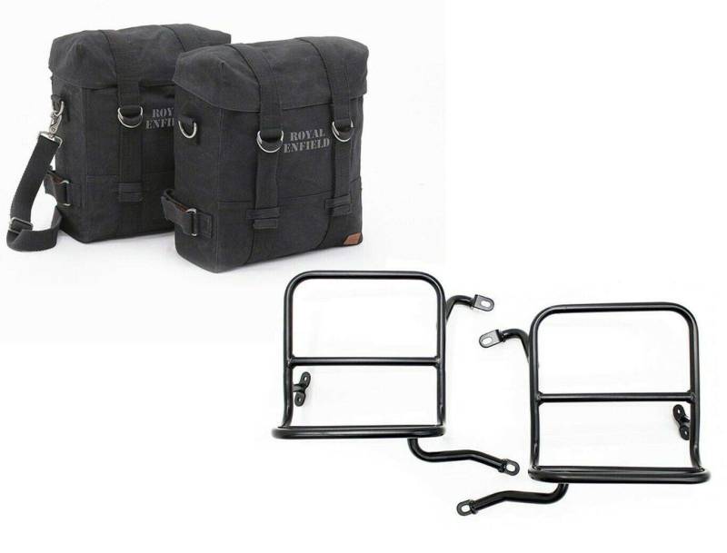 AEspares Passend für Royal Enfield Classic 350 500 Militärgepäckträger-Set + schwarze Taschen und Beschläge von AEspares