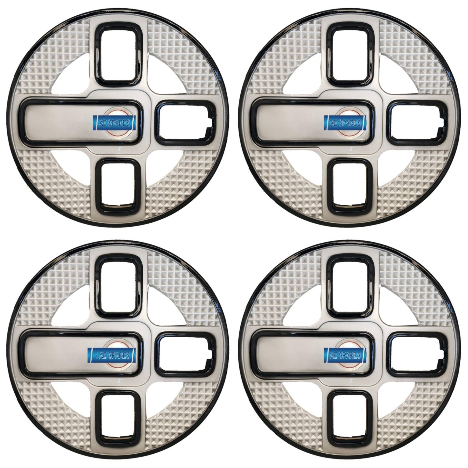 AEspares Radnabenkappen, Kunststoff, 35,6 cm (14 Zoll), kompatibel mit Autos, universell, silberfarben, schwarz, 4 Stück von AEspares