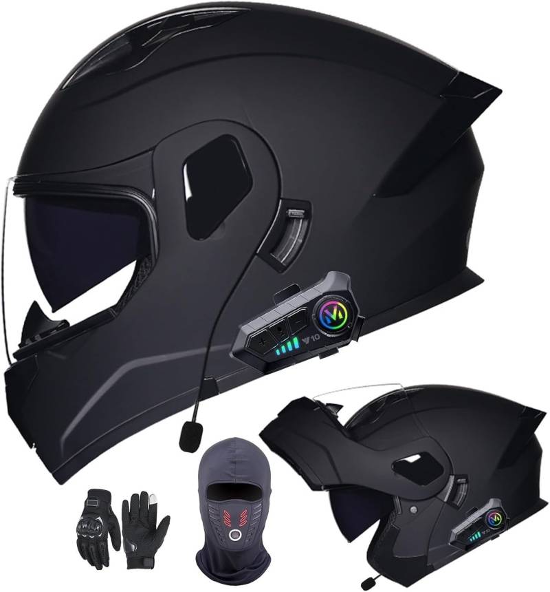 Modularer Bluetooth-Integralhelm für Motorradfahrer, ECE-geprüfter hochklappbarer Antibeschlag-Doppelvisierhelm mit Mikrofon für Erwachsene, Männer und Frauen G,M=55-56CM von AFAGUEEUPD