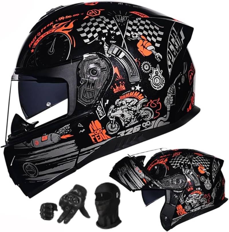 Motorradhelme Integralhelme DOT/ECE-Zertifiziert mit Doppelvisier ECE-zertifizierte Rollerhelme Herren Damen Faltbare Helme H,M=57-58CM von AFAGUEEUPD