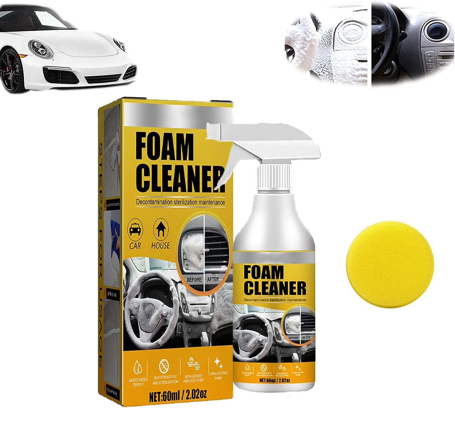 AFGQIANG Car Interior Foam Refinisher Cleaner 60ml,All Around Master Foam Cleaner,Foam Cleaner All Purpose,Foam Cleaner for Car,Multi-Purpose Foam Cleaner, Foam Cleaner Spray for Car and House (3Pcs) von AFGQIANG