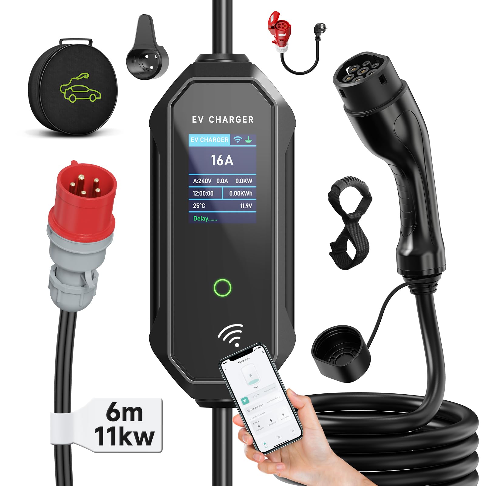 AFYEEV Ladekabel Typ 2, 8-16A, 11kW, 6 Meter, Ladekabel CEE 16A Auf Typ 2, Typ 2 Ladekabel mit Allen Typ 2 Elektro- und Hybridfahrzeugen von AFYEEV