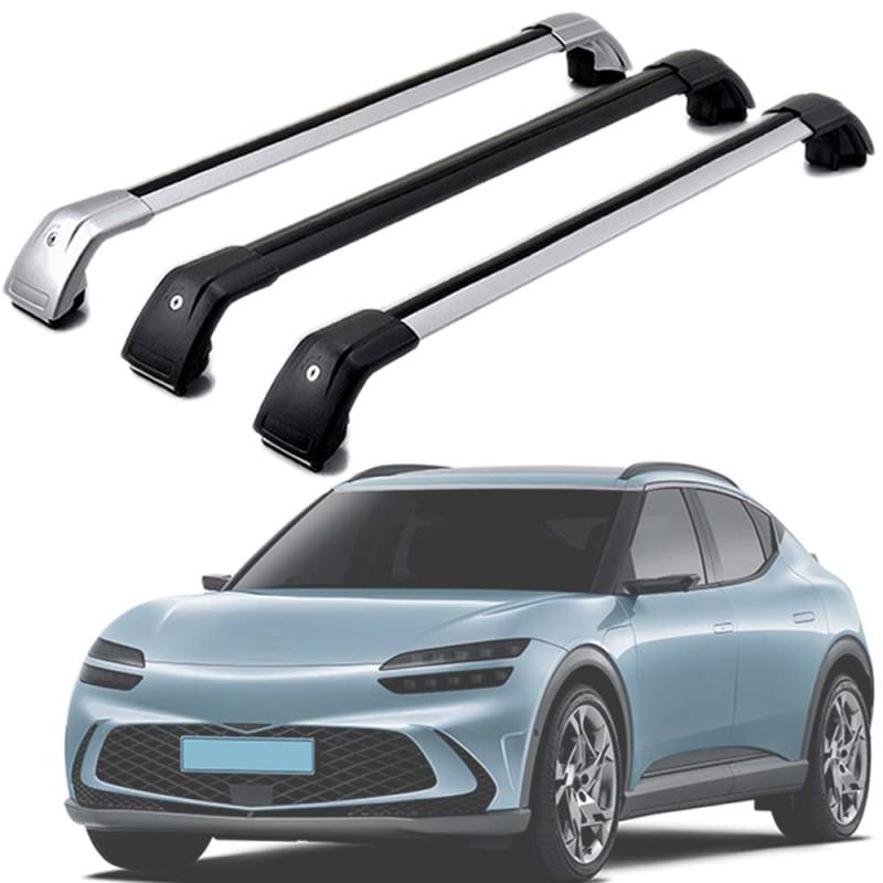 DachträGer RelingträGer für Genesis GV60 2021-2023, Dachgepäckträger Alu Dachgepäckablage AbschließBar Bis Belastbar 300 Kg, Black+Silver-1-Pair von AGALUS