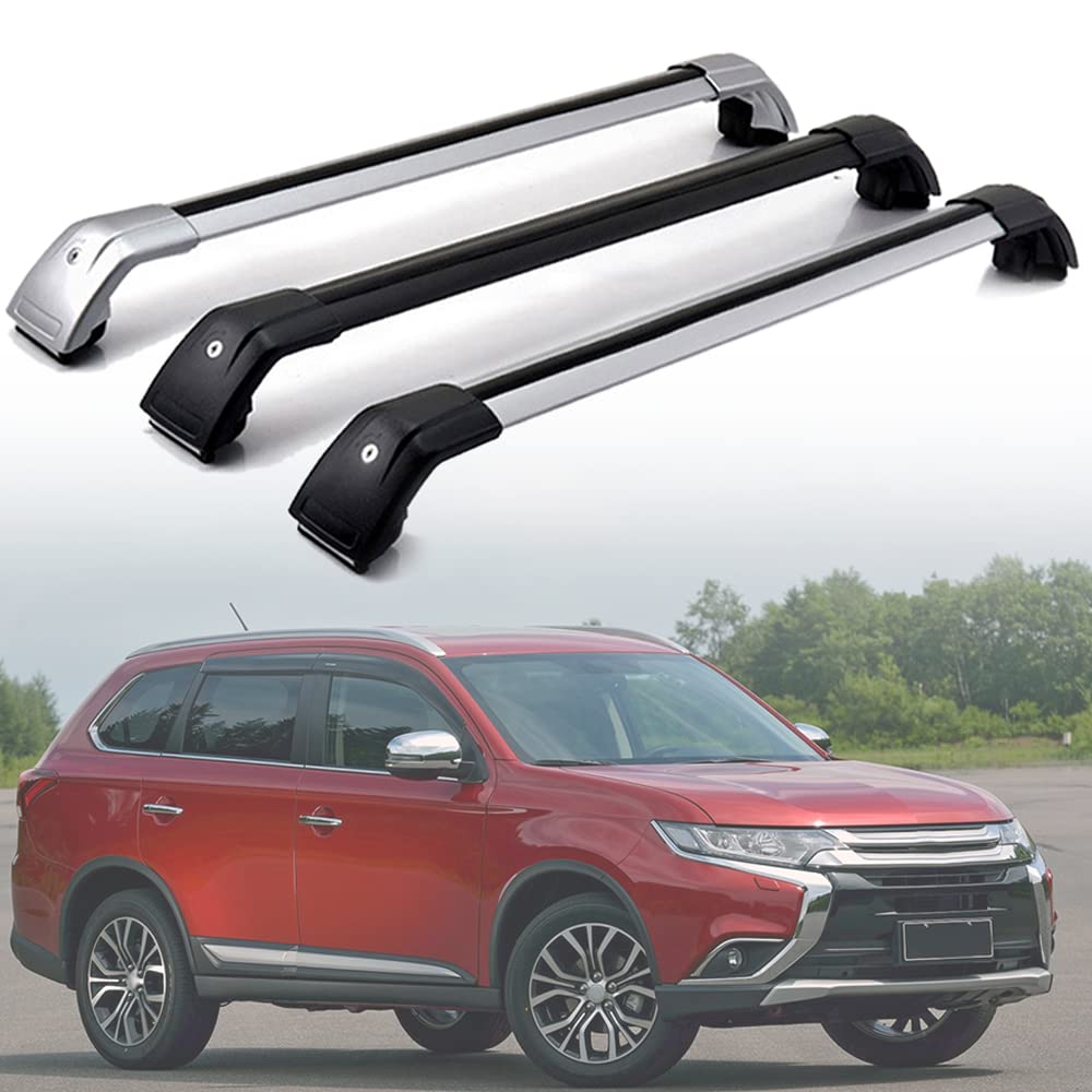 DachträGer RelingträGer für Outlander PHEV SUV 2012-2023, Dachgepäckträger Alu Dachgepäckablage AbschließBar Bis Belastbar 300 Kg,Silver-1-Pair von AGALUS