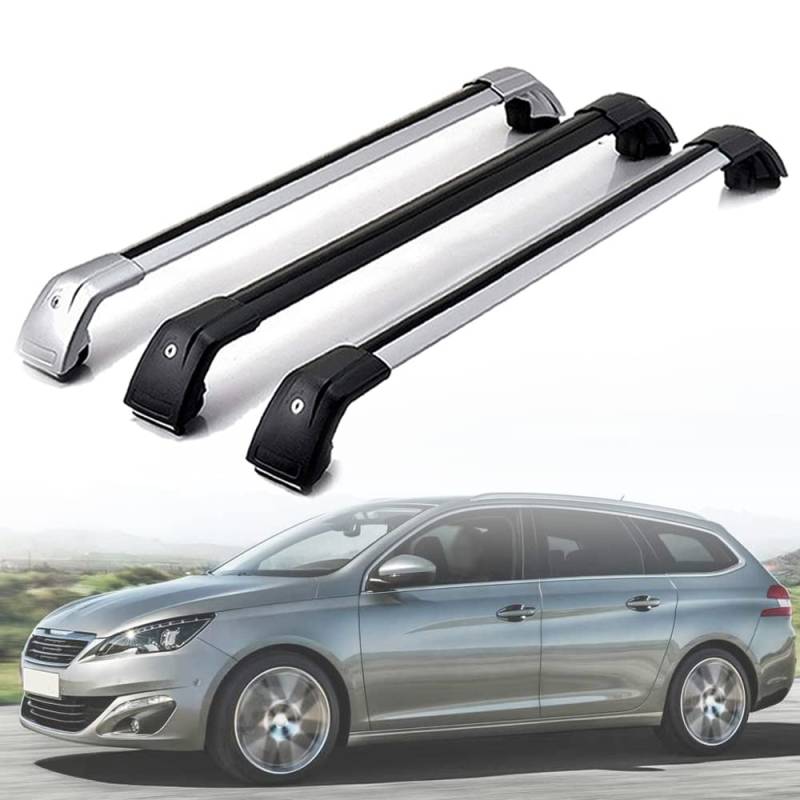 DachträGer RelingträGer für Peugeot 308 SW Estate 2014-2020, Dachgepäckträger Alu Dachgepäckablage AbschließBar Bis Belastbar 300 Kg, Black+Silver-1-Pair von AGALUS