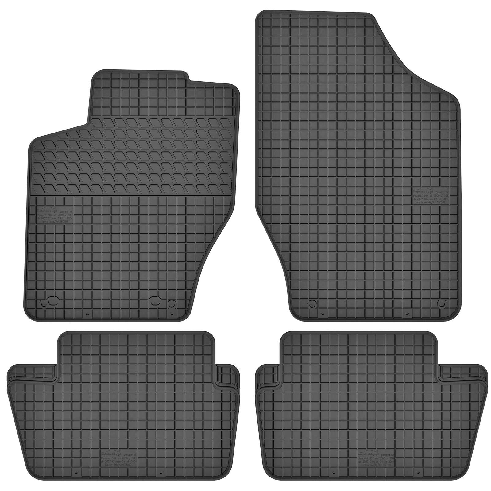 AGCPdirect Gummi Matten Fußmatten Passgenau 4-teilig Set für Citroen C4 1 2004-2010 und Peugeot 307 2001-2011 und Peugeot 308 2007-2014 von AGCPdirect