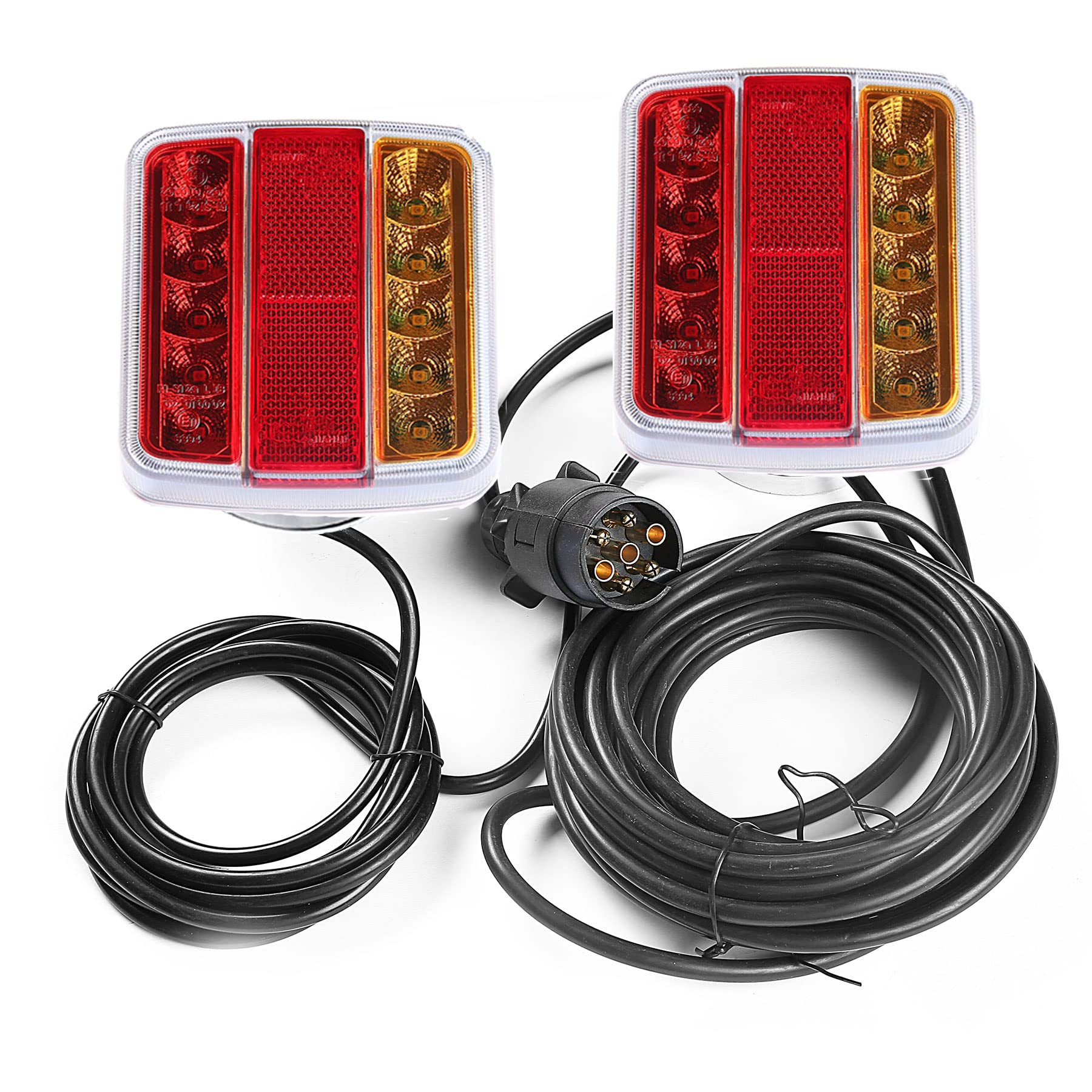 AGRISHOP LED Anhänger Rückleuchten Magneten 5Funktion E Prüfzeichen,12V Led Anhänger Beleuchtung verkabelt mit 7poligem Stecker - 7,5m Kabel Magnetische led rücklichter für Anhänger Van PKW Wohnwagen von AGRISHOP