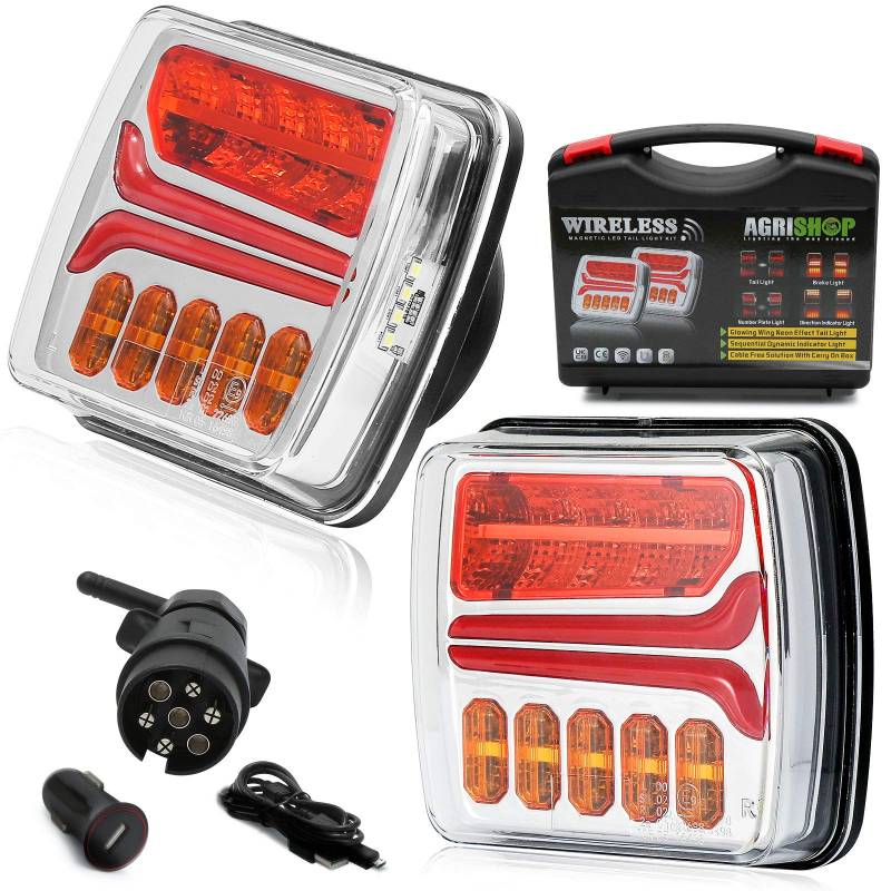 AGRISHOP Magnetisch Kabellos LED Rückleuchten Anhänger Set 12V,Magnetisches Kabel frei LED Dynamische Anhänger Heckleuchten Leuchten,LED Rücklicht PKW Wohnwagen Wasserdicht Rücklichter Anhänger E-Mark von AGRISHOP