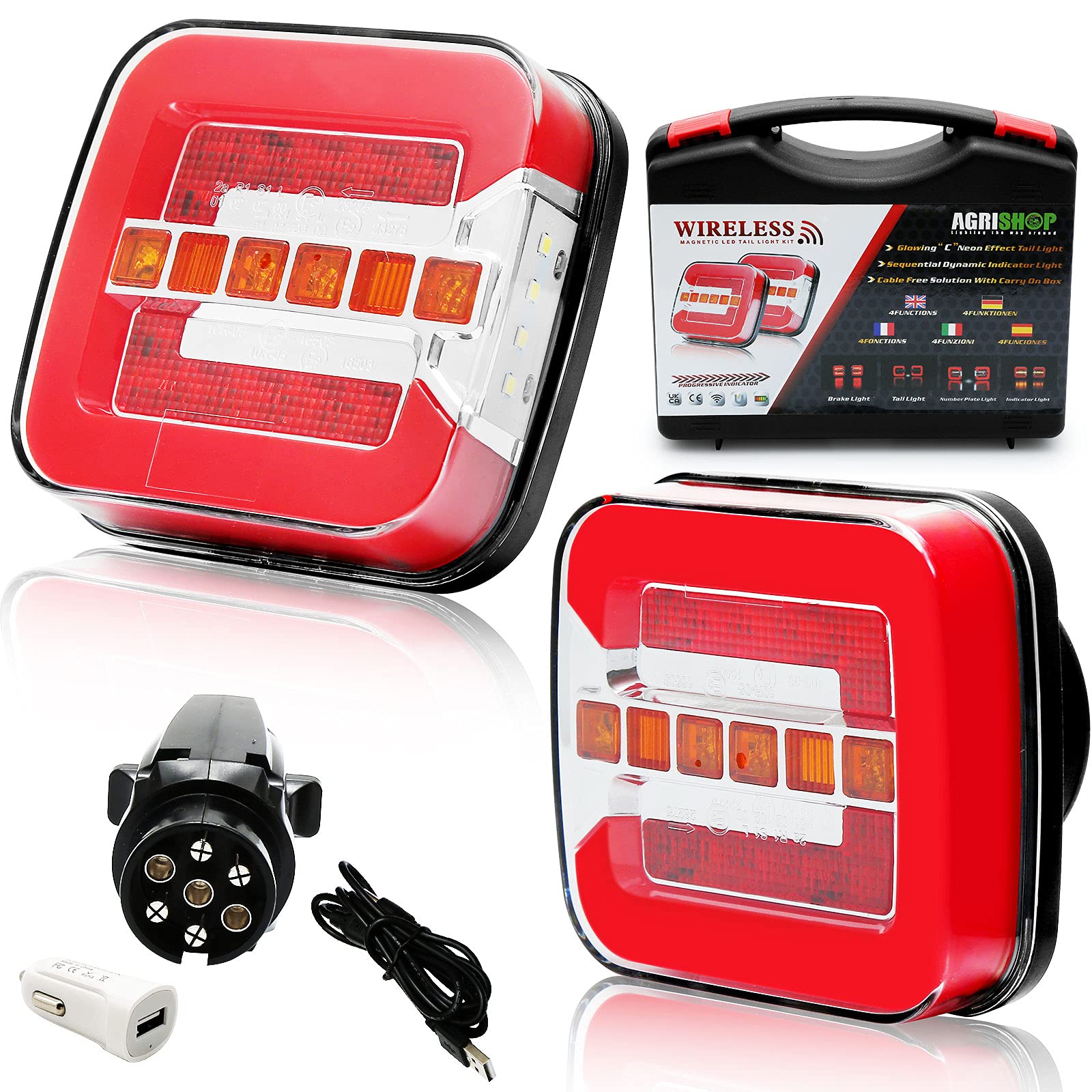 AGRISHOP Magnetisch Wireless Kabellos LED Rückleuchten Anhänger Set 12/24V,Magnetisches Kabel frei LED Dynamische Heckleuchten Leuchten,LED Rücklicht PKW Wohnwagen Wasserdicht Rücklichter E-Mark CE von AGRISHOP