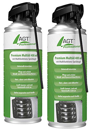 AGT Professional Multifunktionsöl: Premium-Multiöl mit Multifunktions-Sprühkopf, 2X 400 ml (Kriechsprays kompatibel mit WD40, WD-40, Kriechspray kompatibel mit WD40, WD-40, Reinigung) von AGT Professional