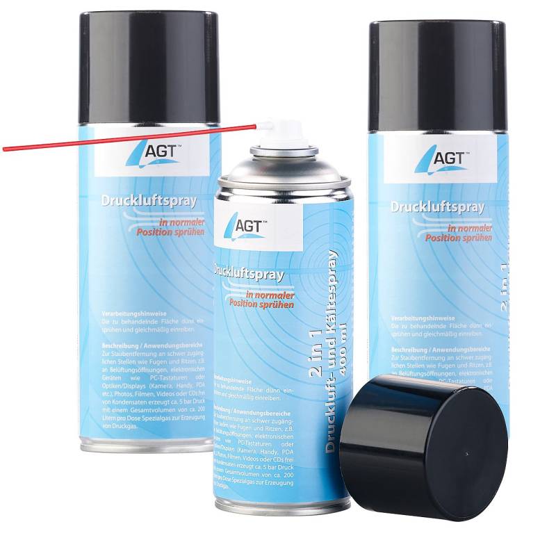 AGT Luftspray: 3er-Set 2in1-Druckluft- und Kältespray bis -40 °C, 400 ml, brennbar (Eisspray, Druckluft Dose, Sprühflasche) von AGT