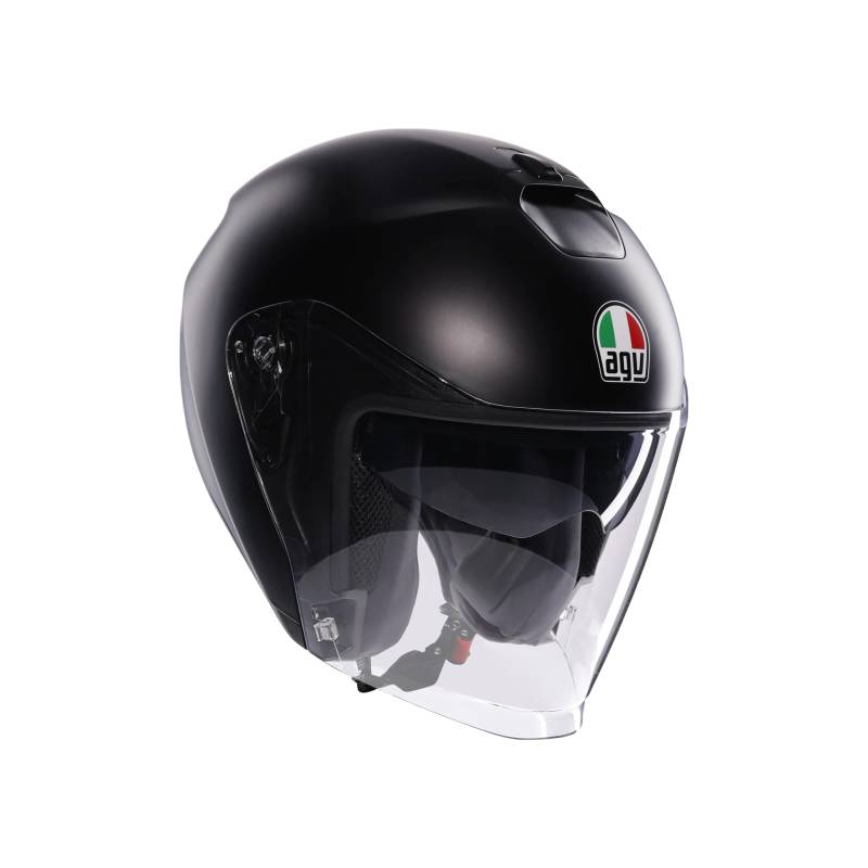 AGV - IRIDES E2206, Motorrad Jet-Helmet, Unisex, Helm mit Kratzfestes Visier mit UV-Schutz, Matt Black, XS von AGV