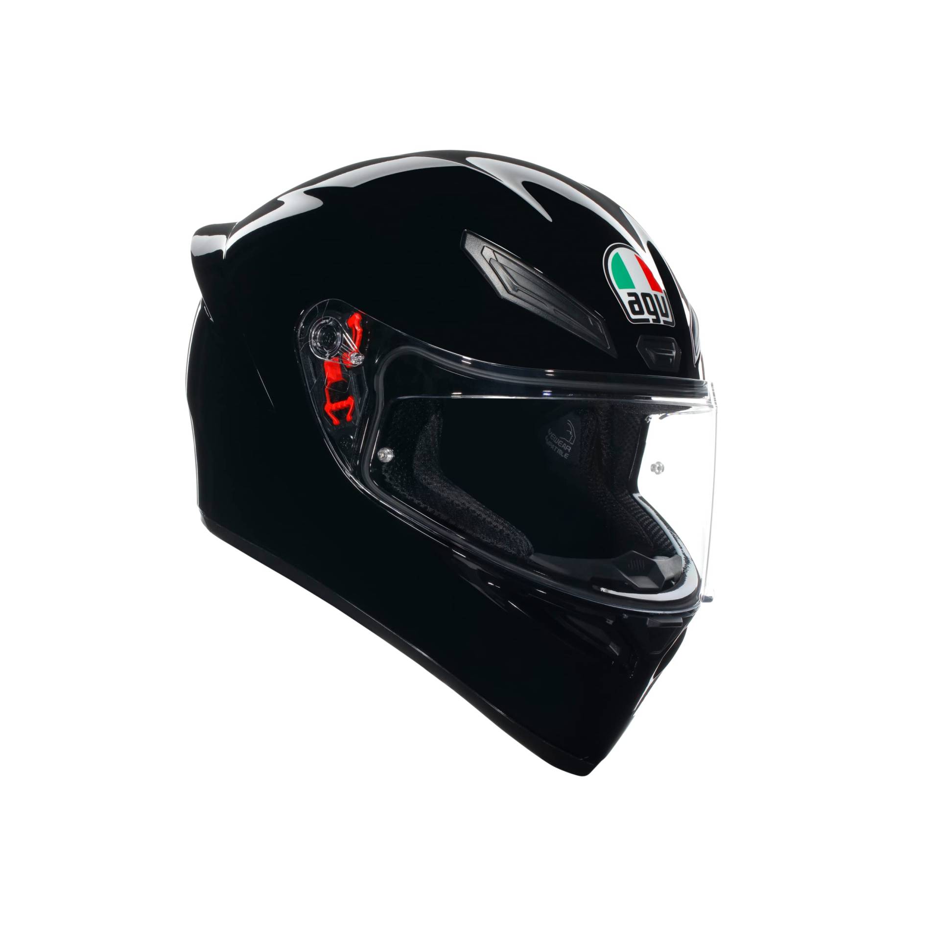 AGV - K1 S E2206 Motorrad Helm, Herren ECE Vollvisier Motorradhelm, Racing Style mit Aerodynamischem Spoiler, Kratzfestem Visier, 190° Sichtfeld, mit Intercom Ready, Schwarz von AGV