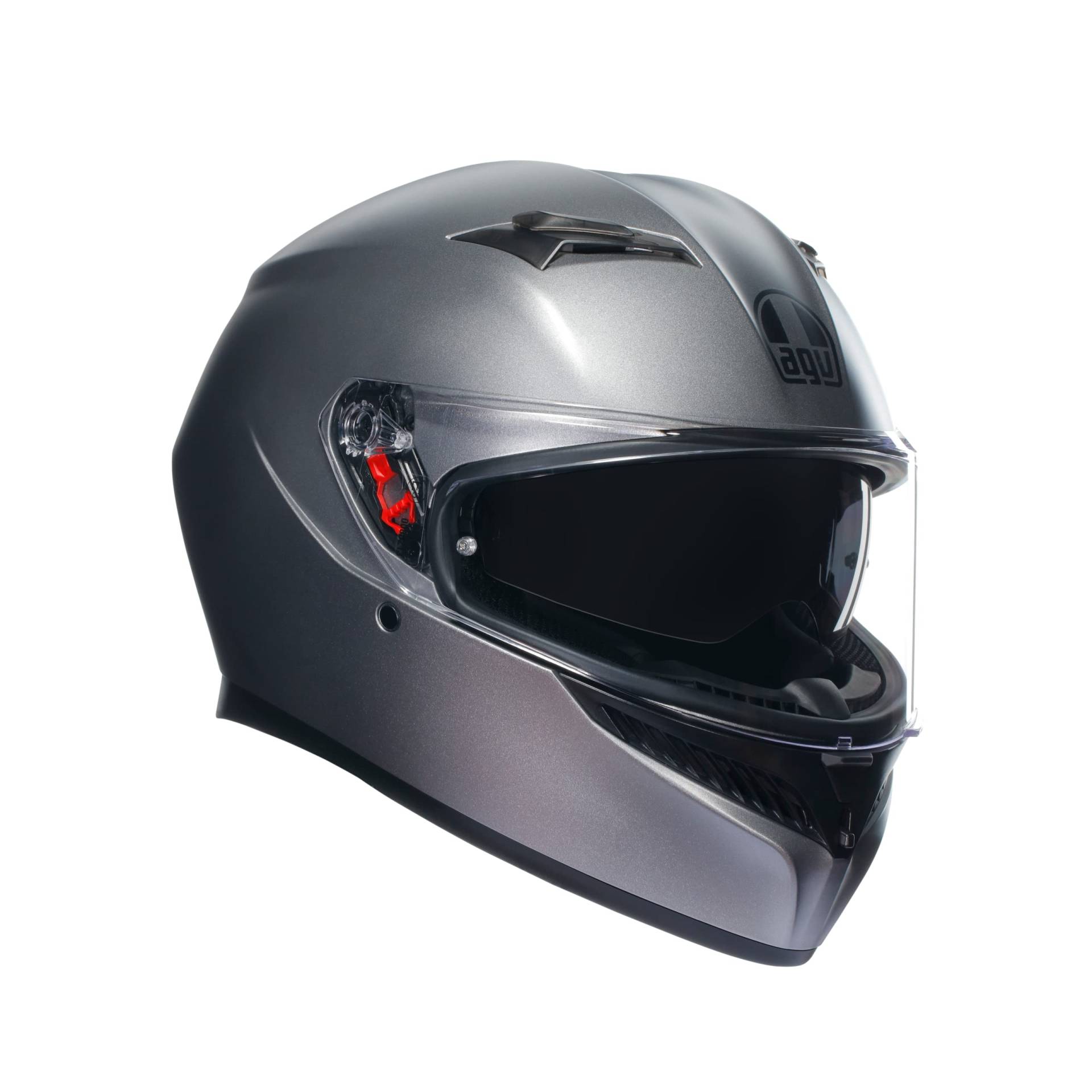 AGV - K3 E2206 MPLK Motorradhelm, Herren Integralhelm, ECE Vollvisierhelm mit Schweißabsorption, Spoiler, Lüftungsschlitzen und Kratzfestem UV-Visier, mit Intercom Ready, Grau von AGV