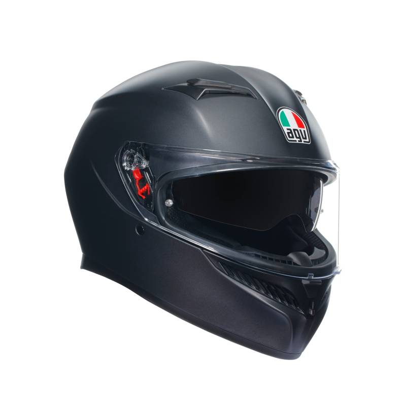 AGV - K3 E2206 MPLK Motorradhelm, Herren Integralhelm, ECE Vollvisierhelm mit Schweißabsorption, Spoiler, Lüftungsschlitzen und Kratzfestem UV-Visier, mit Intercom Ready, Schwarz von AGV