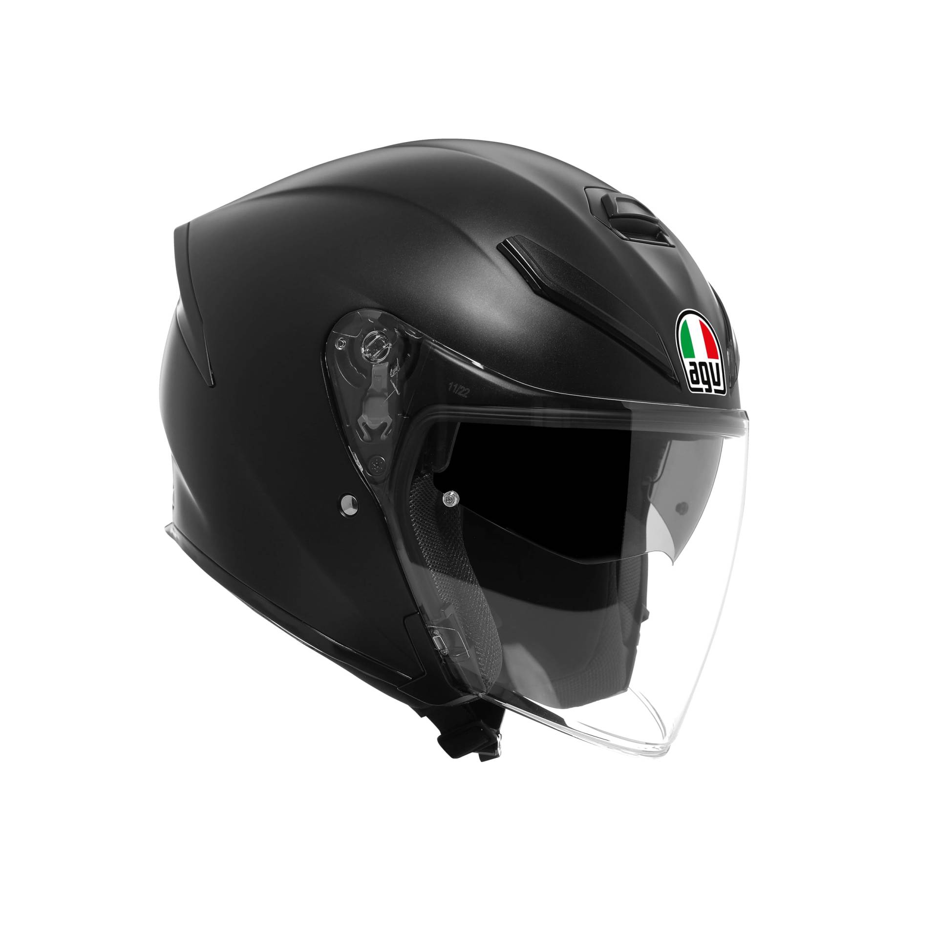 AGV - K5 Jet EVO E2206, Unisex Motorrad Jethelm, Kohlefaser und Glasfaser Motorradhelm, mit Kratzerfest und Anti-UV Visier, Matt Black, M von AGV