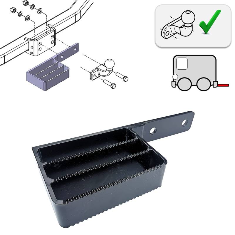 Trittbrett Trittstufe für Flanschkugel Anhängerkupplung Anhängevorrichtung Auftritt AHK 2- Loch Anhängerkupplung (90 mm) von AHAKA