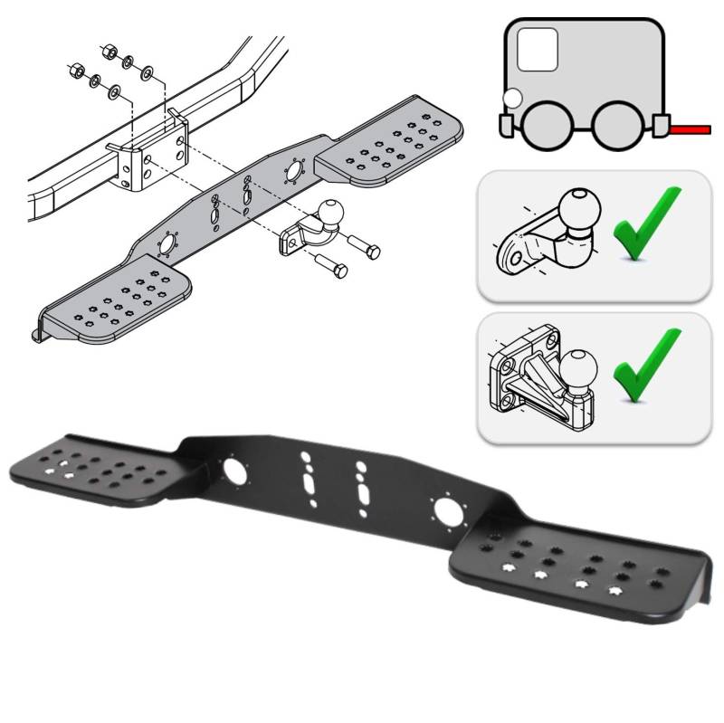 Trittbretter Trittstufe Auftritt AHK 2- und 4 Loch Flanschkugel Anhängerkupplung - abgerundet von AHAKA