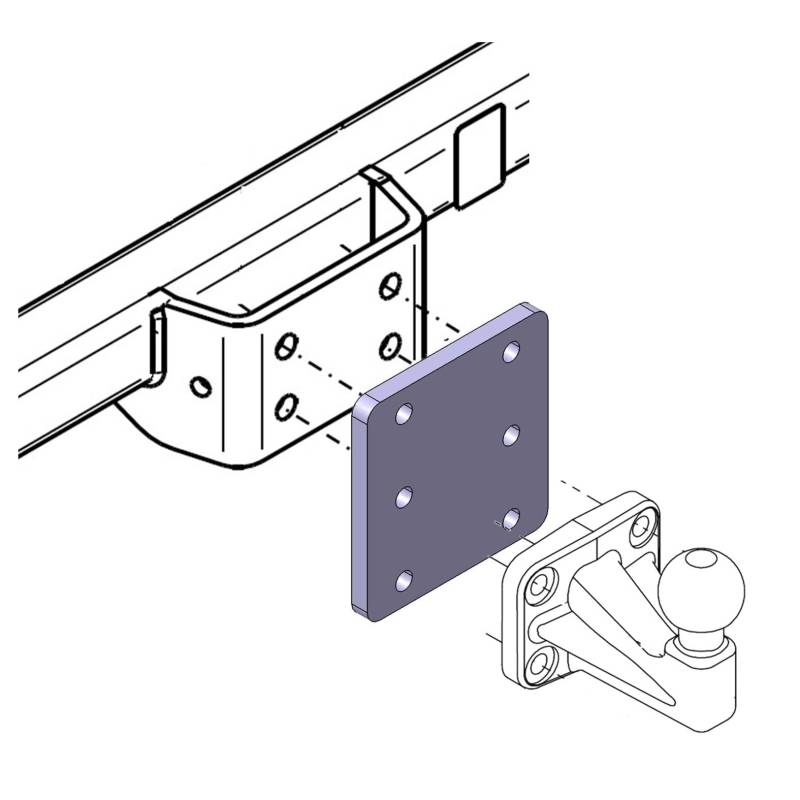 Universelle Adapterplatte zur Höhenverstellung 3x56 mm der Anhängerkupplung für 4-Loch Flanschkugeln (höhenverstellbare AHK) von AHAKA