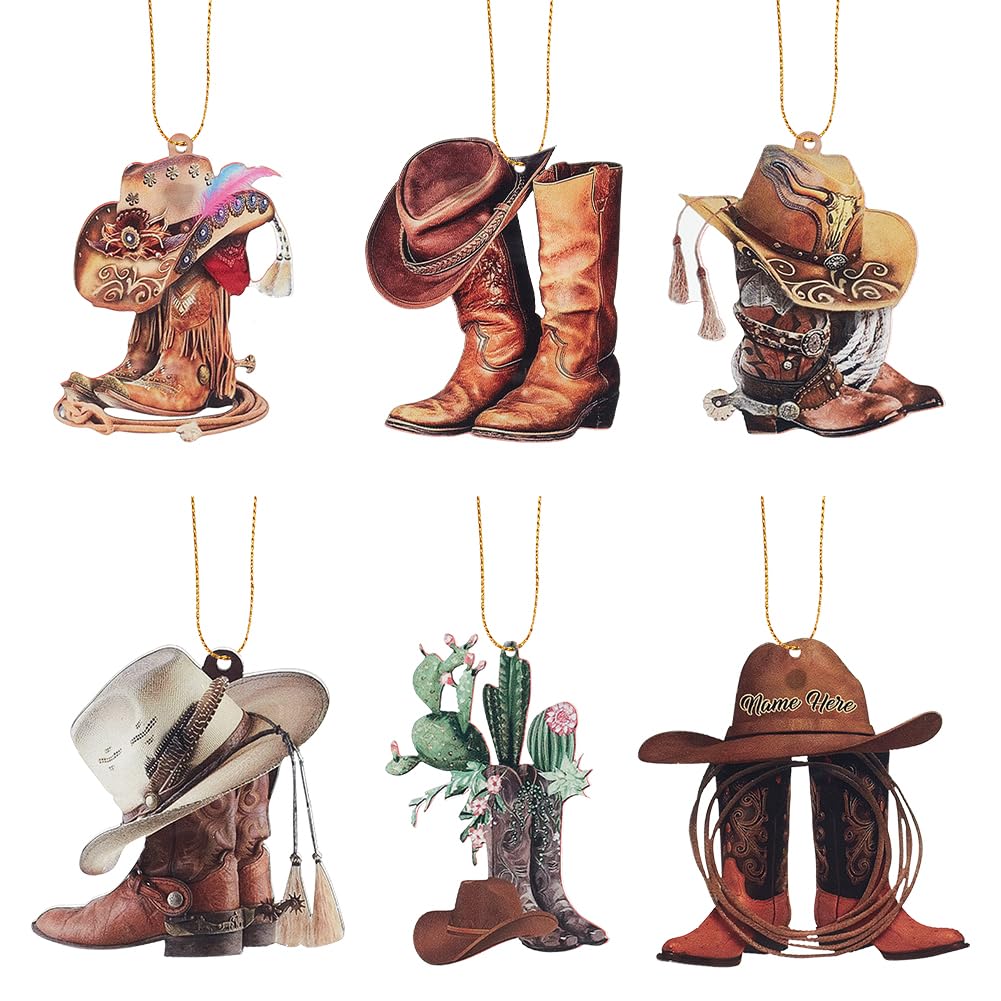 AHANDMAKER 6 Set Acryl Cowboy Auto Hängedekoration Gemischter Stil Auto Rückspiegel Zubehör Cowboystiefel Und Hüte Hängeanhänger Innenrückspiegel Hängeanhänger von AHANDMAKER