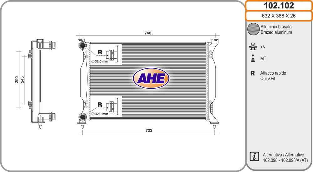 Kühler, Motorkühlung AHE 102.102 von AHE